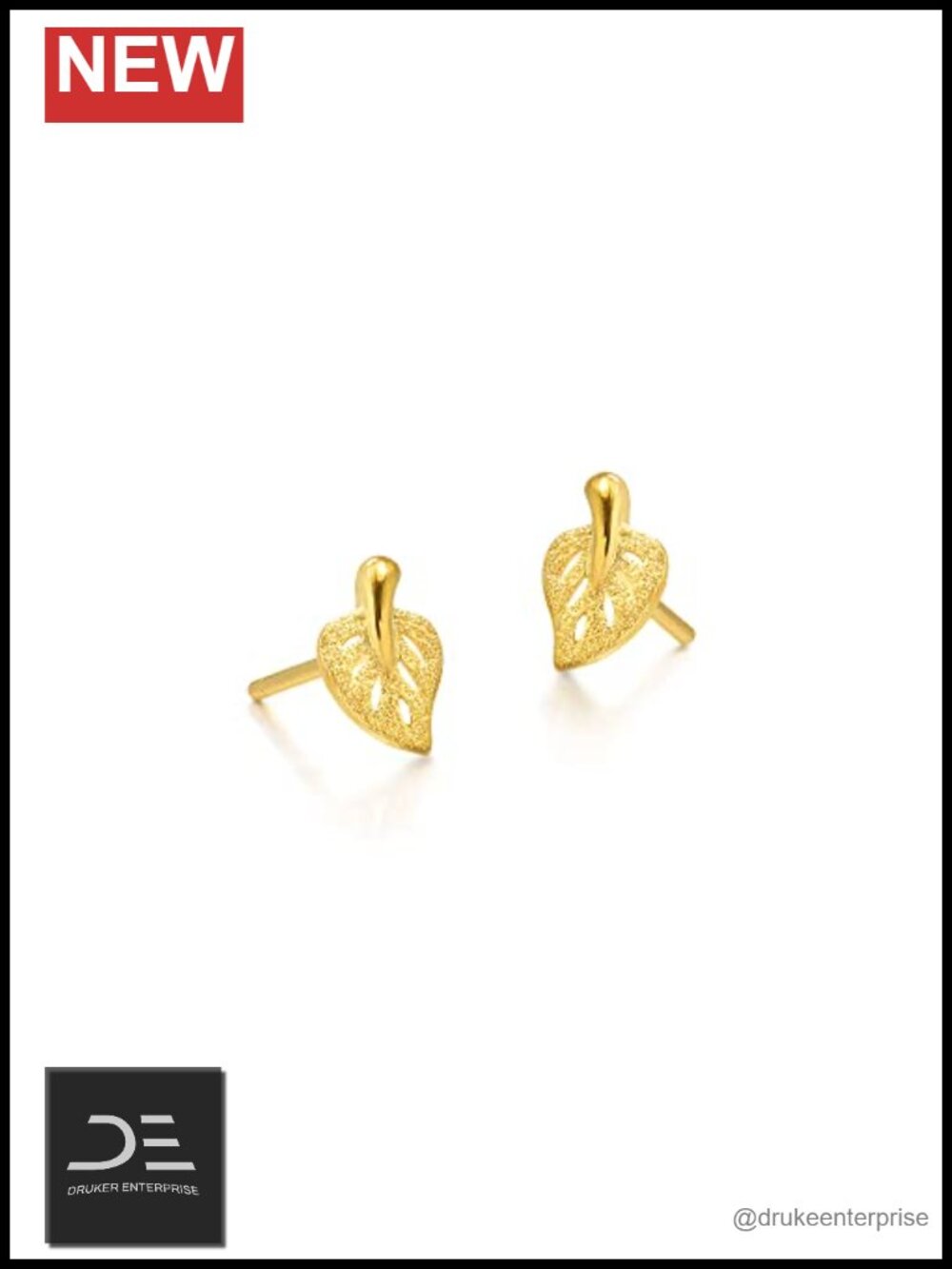 24K Gold Leaf Stud Earrings 999.9 Fine Jewelry Women Gift
